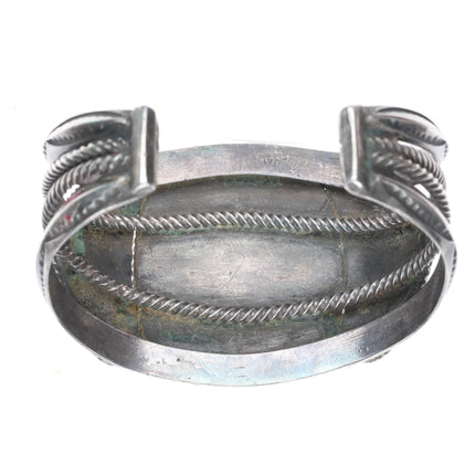 6.25" 1940's Navajo sterling silver carinated petrified wood cuff bracelet