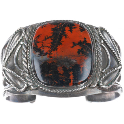 6.25" 1940's Navajo sterling silver carinated petrified wood cuff bracelet