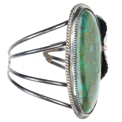 6.2" vintage Navajo sterling silver large green turquoise cuff bracelet
