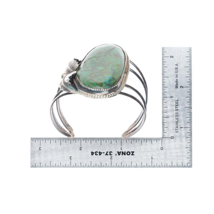 6.2" vintage Navajo sterling silver large green turquoise cuff bracelet