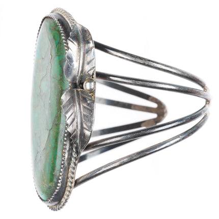 6.2" vintage Navajo sterling silver large green turquoise cuff bracelet