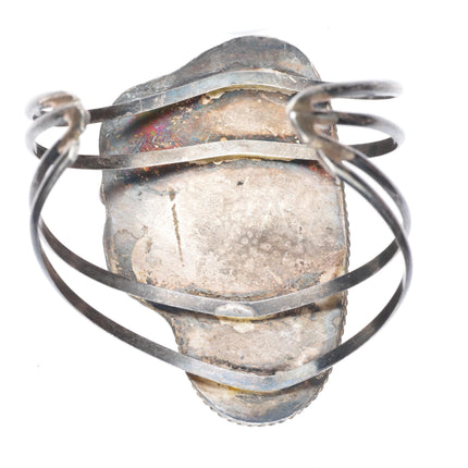 6.2" vintage Navajo sterling silver large green turquoise cuff bracelet