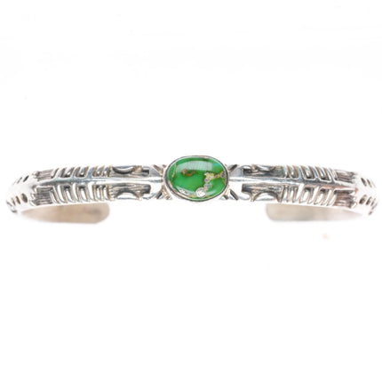 6.25" vintage BS Navajo sterling silver cuff bracelet with nice green turquoise