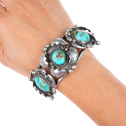6.6" vintage TT Navajo sterling silver turquoise cuff bracelet