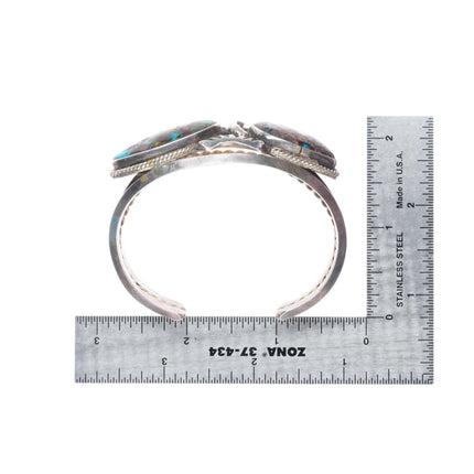 6.4" vintage Bisbee turquoise Navajo sterling silver cuff bracelet