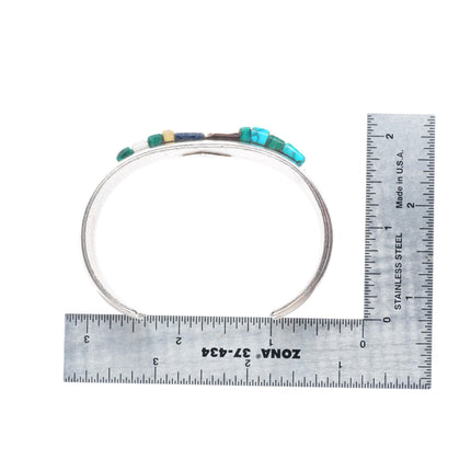 6.7" Al Nez Navajo Tufa Cast sterling silver cobblestone inlay cuff bracelet