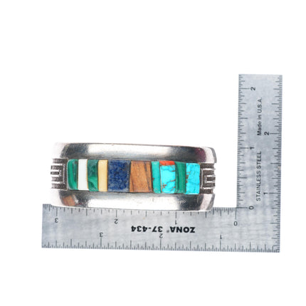 6.7" Al Nez Navajo Tufa Cast sterling silver cobblestone inlay cuff bracelet