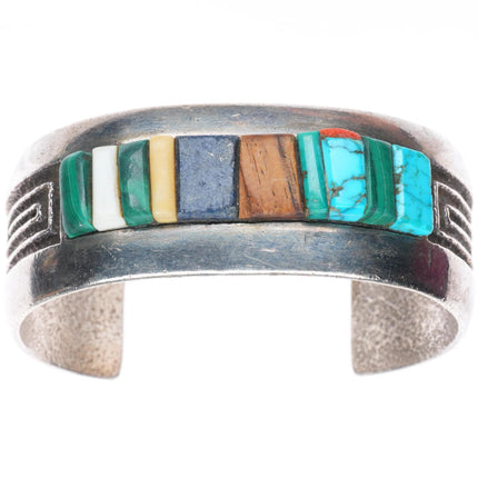 6.7" Al Nez Navajo Tufa Cast sterling silver cobblestone inlay cuff bracelet