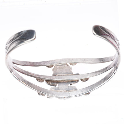 6.75" vintage Navajo sterling silver deep stamped inlaid knifewing cuff bracelet