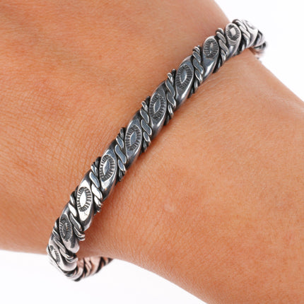 6.5" deep stamped Navajo vintage sterling silver braided cuff bracelet