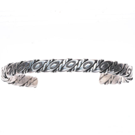 6.5" deep stamped Navajo vintage sterling silver braided cuff bracelet