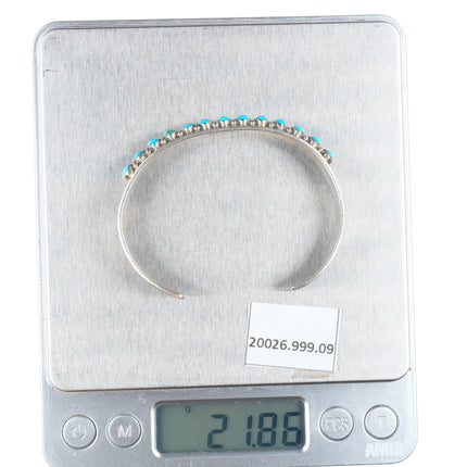 6.4" Daniel Mike Navajo sterling silver turquoise row cuff bracelet