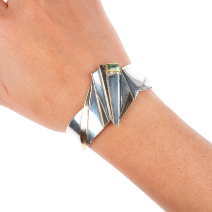 6.25" Sydney Lynch 14k gold sterling silver modernist Tourmaline cuff bracelet