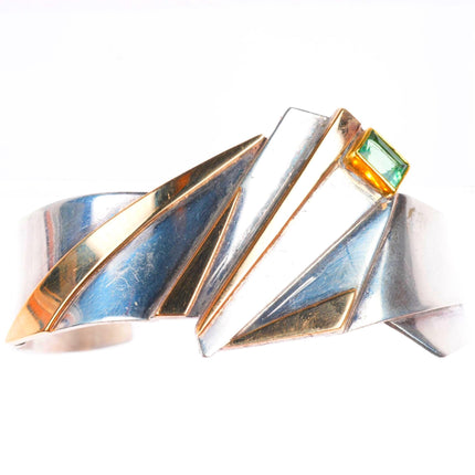6.25" Sydney Lynch 14k gold sterling silver modernist Tourmaline cuff bracelet