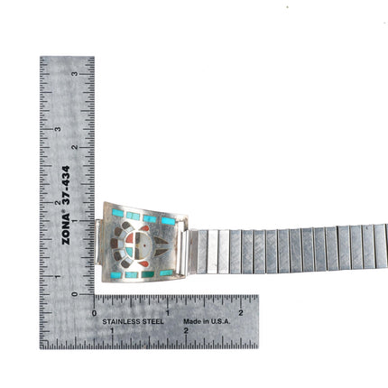 Vintage Zuni sterling silver inlaid sunface "indian chief" watch band tips