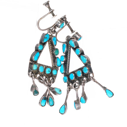 40's-50's vintage Zuni sterling silver petit point turquoise chandelier earrings
