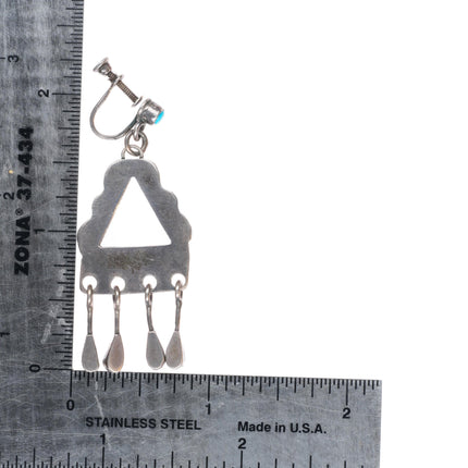 40's-50's vintage Zuni sterling silver petit point turquoise chandelier earrings