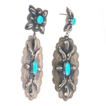 Glenn Livingston Navajo Large Navajo sterling silver turquoise concho earrings