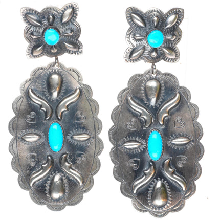 Glenn Livingston Navajo Large Navajo sterling silver turquoise concho earrings