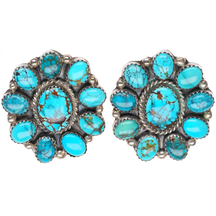 B Yazzie Navajo vintage high grade turquoise cluster earrings