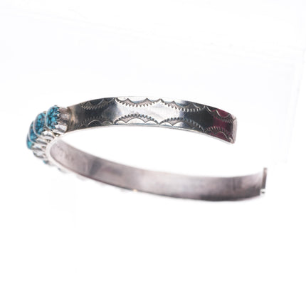 6.5" H.M Coonsis Zuni sterling silver spiderweb turquoise row cuff bracelet
