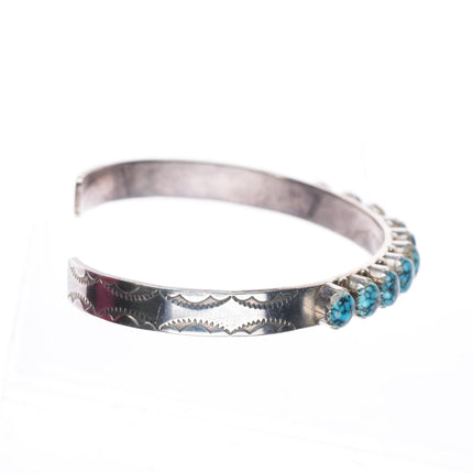 6.5" H.M Coonsis Zuni sterling silver spiderweb turquoise row cuff bracelet
