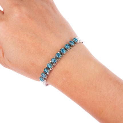 6.5" H.M Coonsis Zuni sterling silver spiderweb turquoise row cuff bracelet