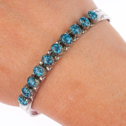 6.5" H.M Coonsis Zuni sterling silver spiderweb turquoise row cuff bracelet