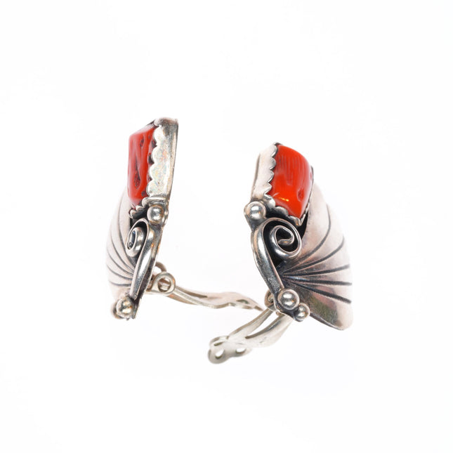 vintage Navajo or Zuni sterling silver mediterranean coral clip-on earrings