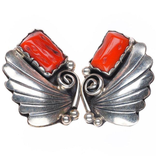 vintage Navajo or Zuni sterling silver mediterranean coral clip-on earrings