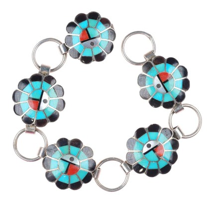 6" Burdian Soseeah Zuni sterling silver sunface channel inlay link bracelet