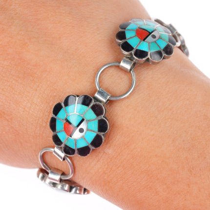 6" Burdian Soseeah Zuni sterling silver sunface channel inlay link bracelet