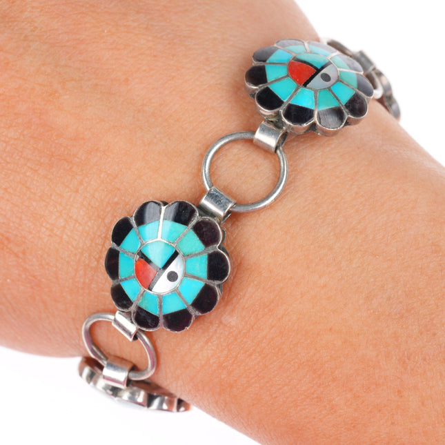 6" Burdian Soseeah Zuni sterling silver sunface channel inlay link bracelet
