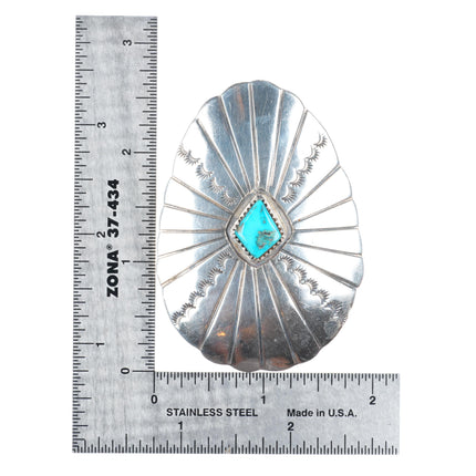 Big vintage Navajo  sterling silver stamped and chiseled pendant with turquoise
