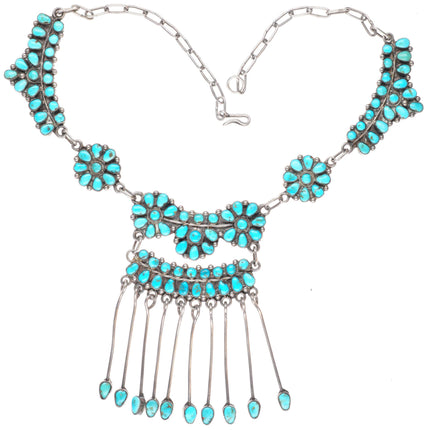 1940's-50's Zuni Natural turquoise petit point sterling silver necklace