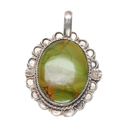 Vintage Navajo sterling silver green turquoise necklace pendant