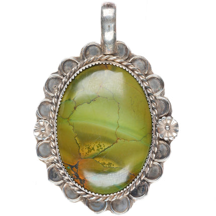 Vintage Navajo sterling silver green turquoise necklace pendant