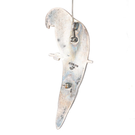 Reynetsa Leland Zuni sterling silver stone inlay parrot pendant pin/brooch
