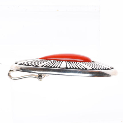 Herman Vandever Navajo sterling silver high grade coral pendant - Pin/brooch