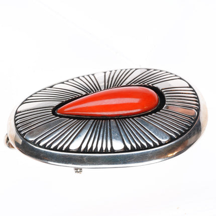 Herman Vandever Navajo sterling silver high grade coral pendant - Pin/brooch
