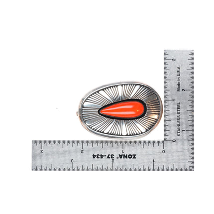 Herman Vandever Navajo sterling silver high grade coral pendant - Pin/brooch