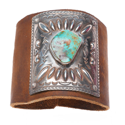 7" vintage Navajo sterling silver Royston turquoise Ketoh bowguard bracelet