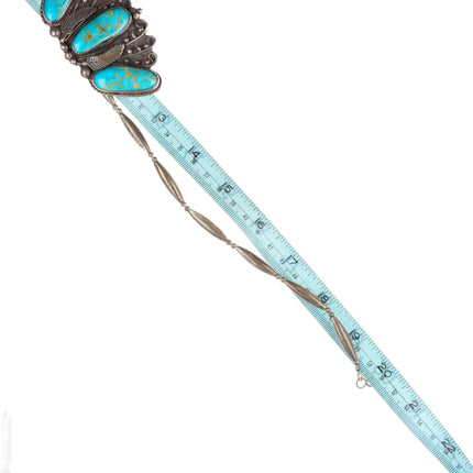 20" vintage Navajo sterling silver waterweb turquoise bib necklace