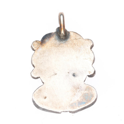 Vintage Zuni sterling silver snake eye turquoise flower form pendant