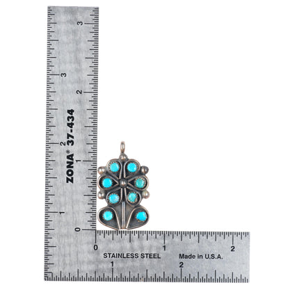 Vintage Zuni sterling silver snake eye turquoise flower form pendant