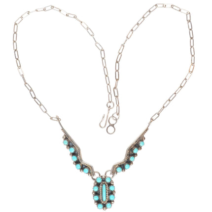 17" Vintage Zuni sterling silver snake eye turquoise necklace
