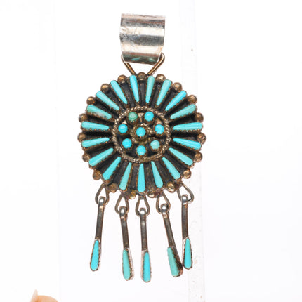S Lahi Zuni vintage sterling silver needlepoint turquoise pendant