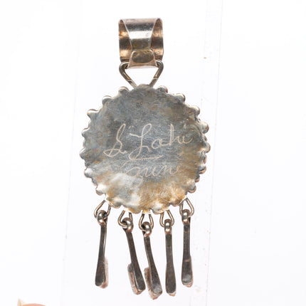 S Lahi Zuni vintage sterling silver needlepoint turquoise pendant