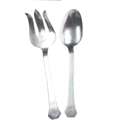 c1940's Vintage Navajo sterling silver/turquoise salad serving fork/spoon set