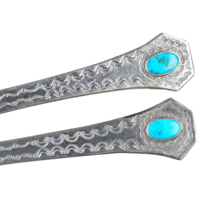 c1940's Vintage Navajo sterling silver/turquoise salad serving fork/spoon set